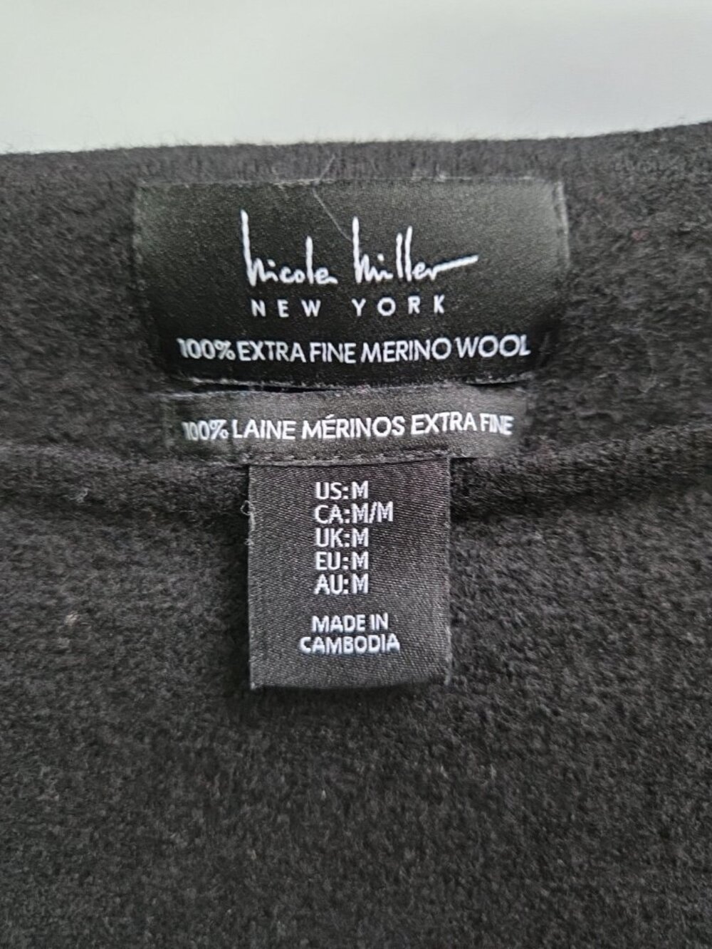 Nicole Miller New York Black Extra Fine Merino Wool Sweater Women’s Size M New - Picture 2 of 3